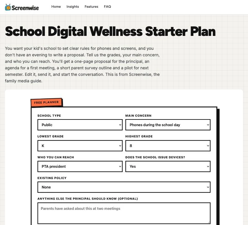 A planner tool live on a brand's site, built and published from Pendium.