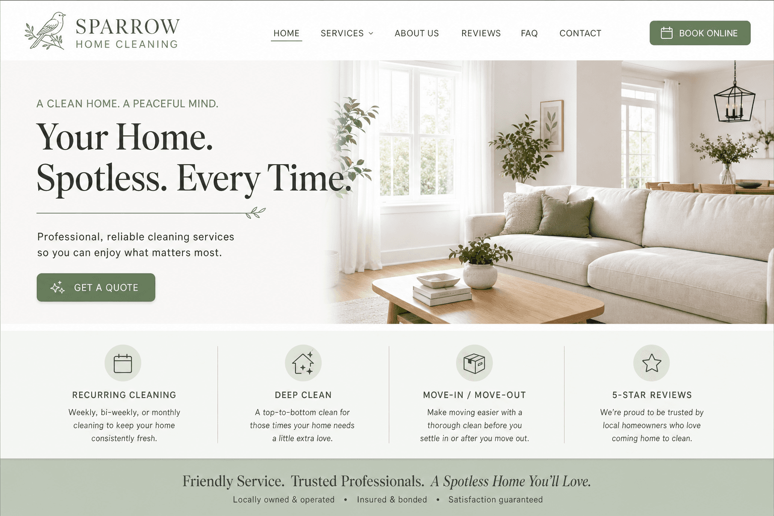 Sparrow Home Cleaning website