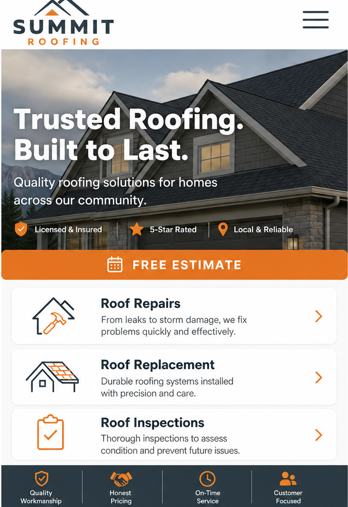 Summit Roofing website on mobile